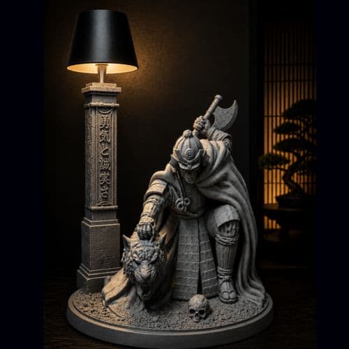 “Grim Samurai Sentinel” STATUE +Modern LED Desk Lamp USB Charge Touch ...