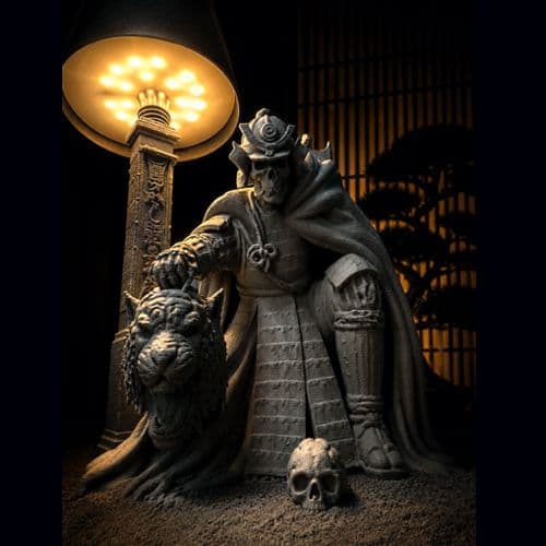 “Grim Samurai Sentinel” STATUE +Modern LED Desk Lamp USB Charge Touch ...