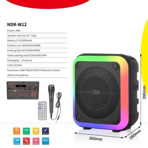 NDR-W12 12 Inch Karaoke Circle Woofer Speaker Mic Remote Control Colour ...