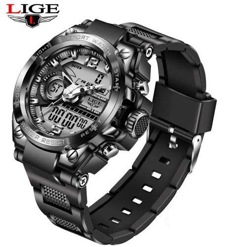 MWATC04 Lige 8922 Dual Display Watches Men Silicone Waterproof LED ...