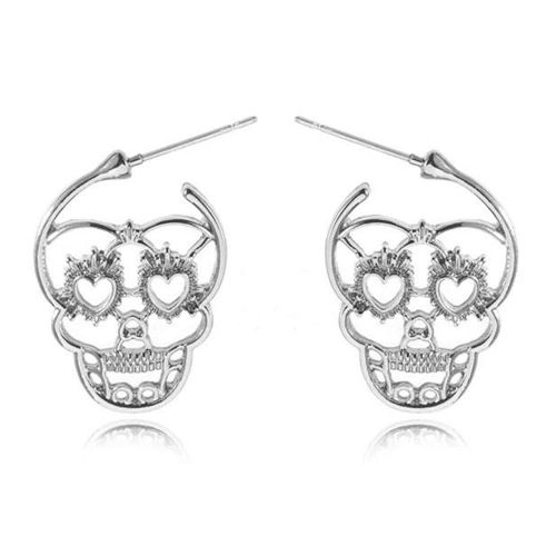 EAR01 Silver full face skull earrings | Shop Xtreme