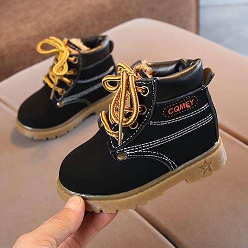 BLACK Hiking Boots, Synthetic Leather Non Slip Lace Up Baby Kids | Shop ...